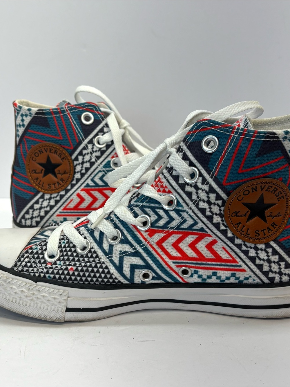 Converse Shoes M 6/W 8 Tribal Chevron Leather Chuck High Top Festival Geometric